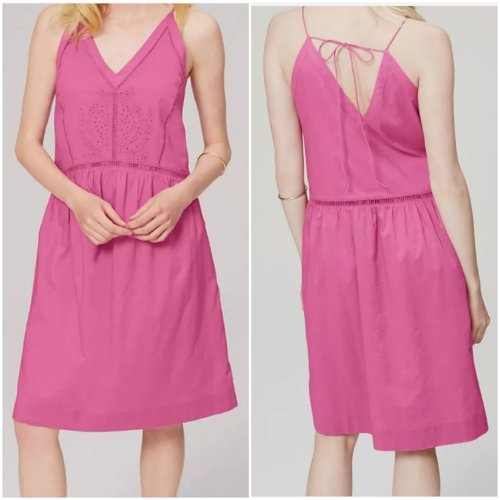 Ann Taylor LOFT Women Dress Embroidery Eyelet Summer Straps Tropic Orchid NWT S